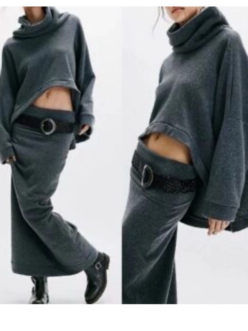 Free People Charcoal Gray Knit Skirt Set